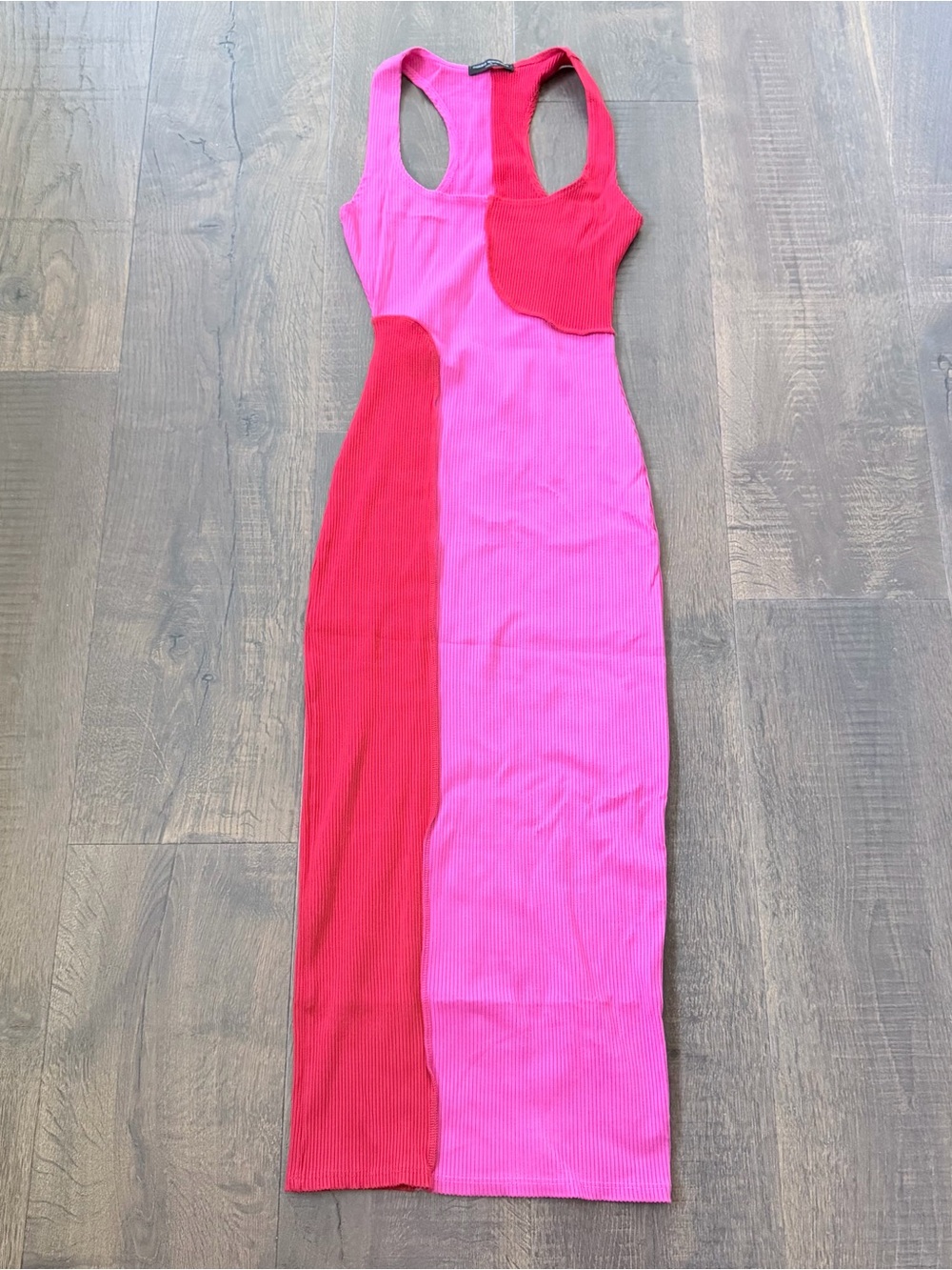 NWOT Naked Wardrobe Colorblock Pink/Red Bodycon Midi Dress | Size Large - Picture 5 of 8